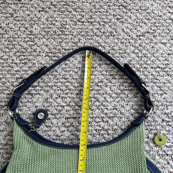 The Sak Lime Green & Navy Woven Crochet Spring Shoulder Hobo Bag Zip Closure - Picture 8 of 10